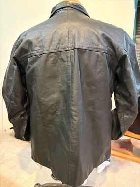 Men's Black Leather Jacket - Classic Collared Design